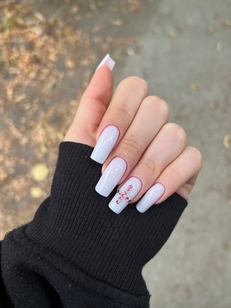 #y2k #pinkcore #whitenails #y2knails #crystals #naildesign #nailideas #baddie #freshnails #cross White Nails With Cross, Pink Cross Nails, Nails With Cross, Cross Nails, Pink Cross, White Cross, Nails Pink, White Crosses, False Nails