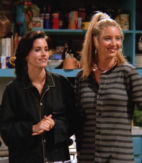 8 things you need to know about today Monica And Phoebe, Friends 1994, Striped Pajama Pants, Flattering Pants, Monica Geller, Phoebe Buffay, Best Pajamas, Ensemble Cast, Short Pj Set