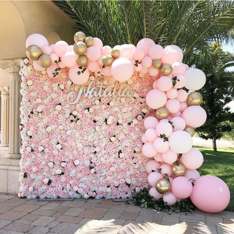 Rose Flower Wall, Sweet 16 Decorations, Bridal Shower Flowers, Flower Wall Backdrop, Girl Baby Shower Decorations, Baby Shower Backdrop, Silk Rose, Wedding Flower Decorations, Balloon Flowers