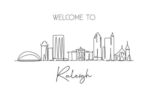 One Line Sketch, Raleigh Skyline, Town Landscape, Apt Decor, Best Holiday Destinations, Single Line Drawing, Line Sketch, Wedding People, Single Line