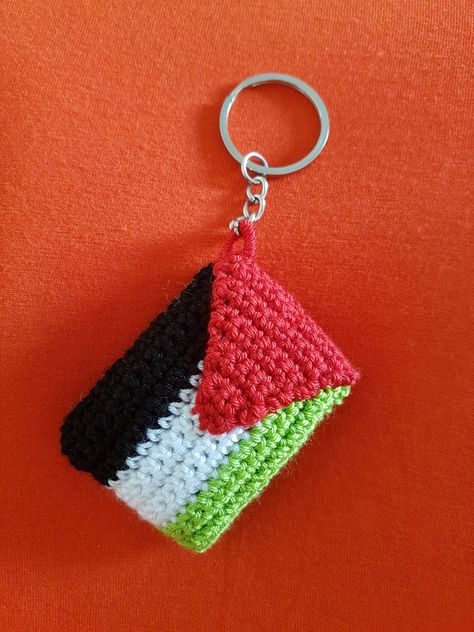 Crochet flag keychain Crochet Flag, Crochet Canada Flag, Crochet Mini American Flag, Crochet Flag Keychain, Y2k Crochet Keychain, Crochet Map, Crochet Pride Keychain, Projek Mengait, Crochet Mask