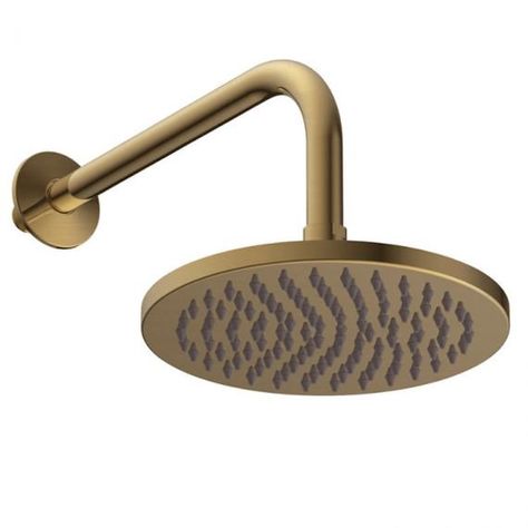 Britton Hoxton Brushed Brass Shower Head & Arm - HOX.012BB | VB4U™ Modern Traditional Bathroom, Brass Shower Head, Brass Shower, Brass Bathroom, Bathroom Supplies, Shower Arm, Modern Traditional, Towel Rail, Shower Systems