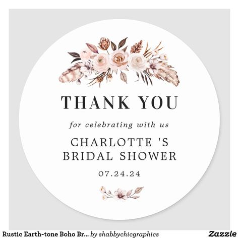 Bridal Shower Stickers, Boho Bridal Shower, Decorated Water Bottles, Thank You Notes, Earth Tones, Shower Ideas, Your Dream, Thank You Cards, Water Bottles