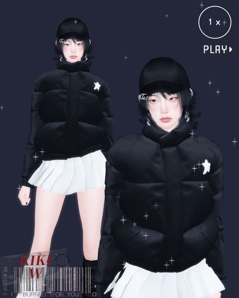 [KIKIW]Warm winter suit | Patreon Sims 4 Cc Puffer Jacket Female, Zepeto Character Ideas, Winter Goth, Masculine Clothing, Korean Winter, Cc Clothes, Korean Fashion Winter, Sims 4 Characters, Winter Suit