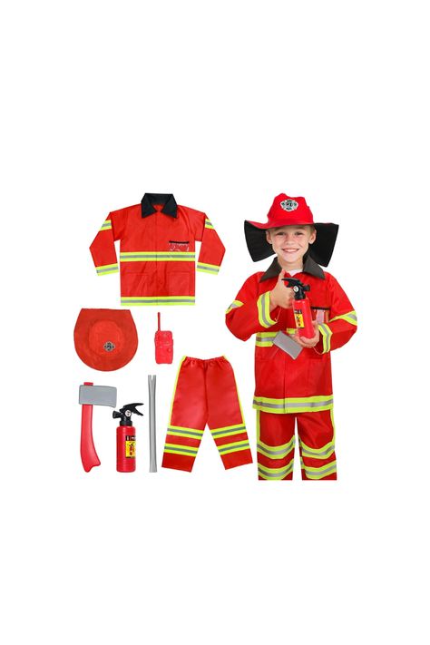 Realistic Fire Chief Role Play Costume for Child Who Dream to Become A firefighter】Our Unisex kids fireman costume in bright orange-red comes with not only firefighter jackets, hats and pants, but also role-playing toys such as fire extinguisher, firefighter axe and badge. Everything to look like a genuine firefighter ! Doctors Outfit, Children Doctor, Firefighter Outfit, Firefighter Jacket, Fireman Costume, Becoming A Firefighter, Kids Role Play, Doctor For Kids, Doctor Costume