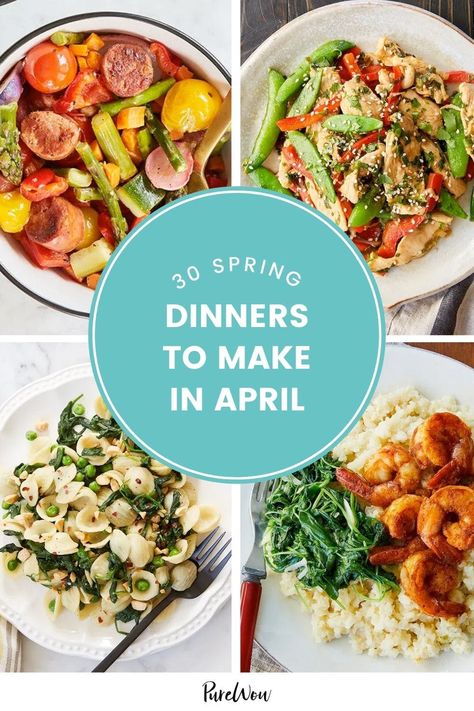 Easy Spring Dinners Families, Spring Time Meals Dinners, April Recipes Healthy, Spring Time Recipes Dinners, Quick Spring Dinner Ideas, Spring Time Dinners, Spring Dinner Recipes Families, Spring Family Dinner Ideas, Spring Dinner Ideas Vegetarian