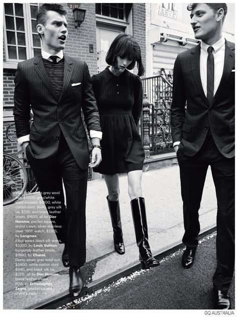 Vladimir Ivanov + Demy Matzen Model 60s Inspired Fashions for GQ Australia 60s Inspired Fashion, Vladimir Ivanov, The Mod Squad, 60s Mod Fashion, Gq Australia, Mode Editorials, Mod Squad, Model Pose, Sixties Fashion