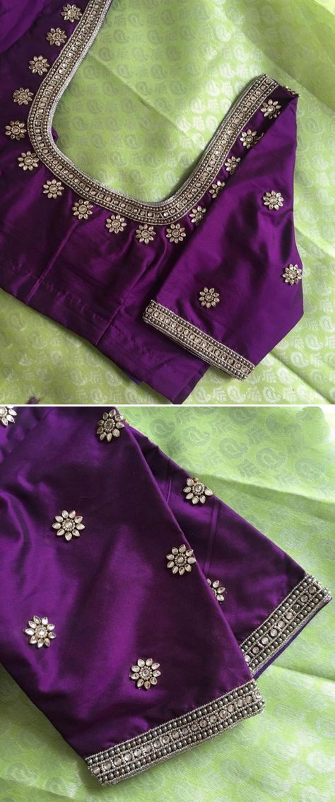 Voilet Saree Blouse Designs, Blue Maggam Work Blouse Designs Latest, Green Bridal Blouse Aari Work, Full Sleeve Blouse Designs Aari Work, Hand Maggam Designs For Blouses, Maggam Thread Work Blouse Designs Latest, Purple Colour Blouse Aari Work, Simple Green Blouse Designs For Saree Silk, Violet Colour Blouse Aari Work Designs