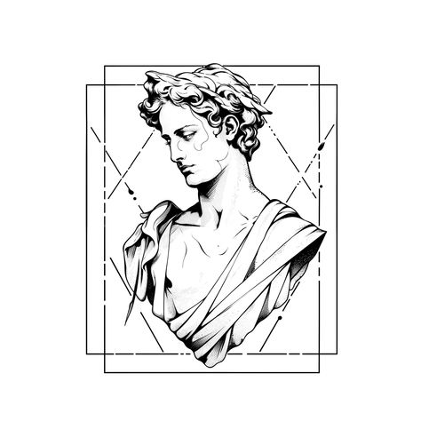 Apollo Tattoo Design, Apollon Tattoo, Apollo Tattoo, Blackwork Tattoos, Egyptian Tattoo, Face Tattoo, Greek Myths, Greek Mythology, Flash Tattoo