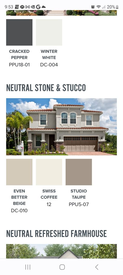 Exterior House Colors Behr, Stucco Exterior Colors Schemes, Studio Taupe Behr, Stucco Exterior Colors, Exterior Stucco, Spanish Exterior, Stucco House, House Exterior Paint, Paint Combinations