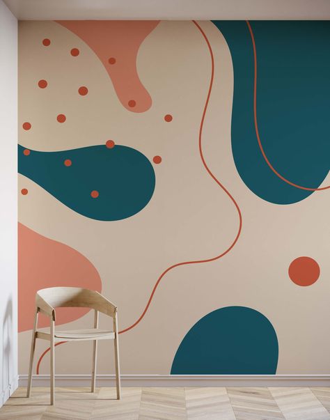 Shape Wallpaper, Colour Wall, Interior Murals, Creative Wall Painting, Modern Mural, Colorful Murals, Block Colour, Abstract Shape, Wallpaper Abstract