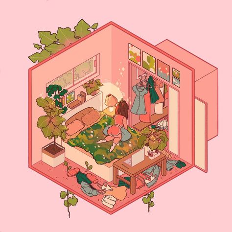 Lana 🌿🌿 on Instagram: “Finally got a chance to play with the isometric grids on Procreate! ✨✨ so fun!! I wanna make some more lil grid things haha 🌿🌿✨ #illo…” Lanajay Art, Room Digital Art, Isometric Rooms, Isometric Room, Isometric Grid, Room Illustration, Room Drawing, Isometric Drawing, 8bit Art