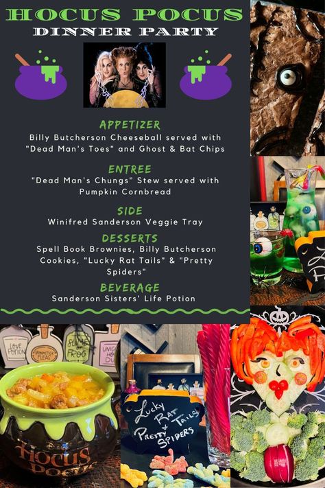 Halloween Themed Night In, Halloween Dinner Theme Ideas, Disney Movie Night Menu Hocus Pocus, Family Dinner And A Movie Ideas, Hocus Pocus Date Night, Casper Themed Dinner, Hocus Pocus Living Room Decor, Halloween Food Movie Night, Food For Hocus Pocus Party