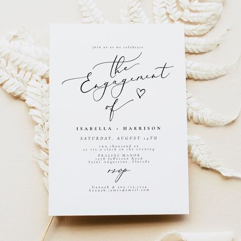 EVELYN Elegant Calligraphy Script Engagement Engagement Party Cards, Engagement Party Planning, Elegant Engagement Party, Engagement Invitation Cards, Retro Wedding Invitations, Engagement Dinner, Invitations Ideas, Simple Engagement, Elegant Calligraphy