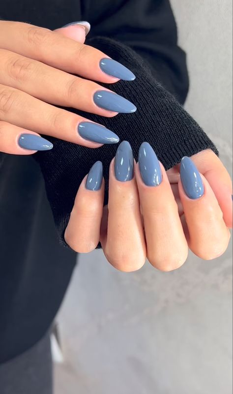 Slate Blue Nails, Nail Shapes For Chubby Fingers, Plain Nails, Smink Inspiration, Casual Nails, Makijaż Smokey Eye, Blue Nail, Nail Swag, Fire Nails