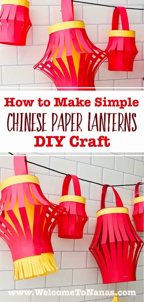 Lantern Crafts For Kids, Chinese Lanterns Diy, Chinese Paper Lantern, Make A Garland, Lanterns Diy, Chinese Lantern Festival, Homemade Paper, Paper Lanterns Diy, Chinese Paper Lanterns