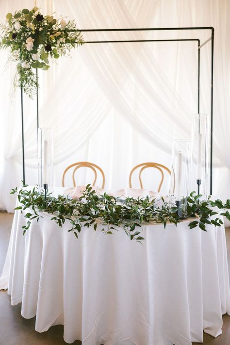 Photo By: Robb McCormick Photography Sweetheart Table Greenery, Table Greenery, Greenery Arch, Arch Backdrop, Sweetheart Table, Spring Wedding, Perfect Wedding, Wedding Flowers, Arch