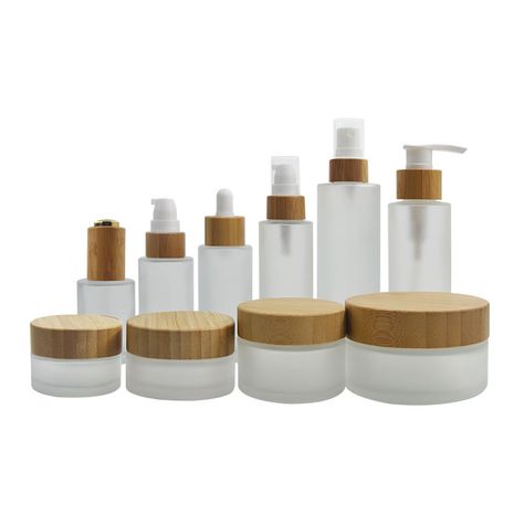 Cosmetic Packaging Containers Empty Frosted Lotion Cream Glass Jar Bottle Set With Bamboo Pump Dropper Spray Lid - Buy Matte Clear Body Butter Oil Glass Jar With Bamboo Lid Cap,Wholesale Luxury Glass Skincare Serum Shampoo Packaging Bottle Jar Set,1oz 2oz 3oz 4oz 5oz 8oz 30ml 50ml 100ml 150ml 200ml 250ml 300ml 500ml 30g 50g 100g 200g 250g Body Lip Scrub Container Jar Product on Alibaba.com Lip Scrub Containers, Body Scrub Containers, Body Butter Containers, Body Butter Packaging Design, Glass Cosmetic Packaging, Cream Bottle Design, Skincare Container, Glass Skincare, Body Butter Packaging