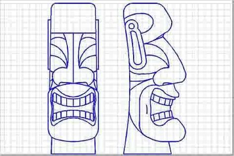 Tiki Carving, Whittling Patterns, Tiki Head, Tiki Statues, Tiki Totem, Simple Wood Carving, Wood Carving For Beginners, Tiki Art, Tiki Mask