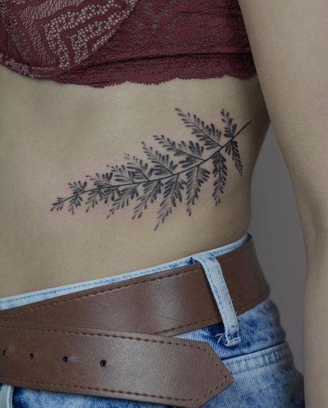 Fern Rib Tattoo, Botanical Rib Tattoo, Forearm Fern Tattoo, Fern Forearm Tattoo, Fern Back Tattoo, Mary Oliver Tattoo, Botanical Sleeve Tattoo, Fern Tattoo Design, Tattoo Fern