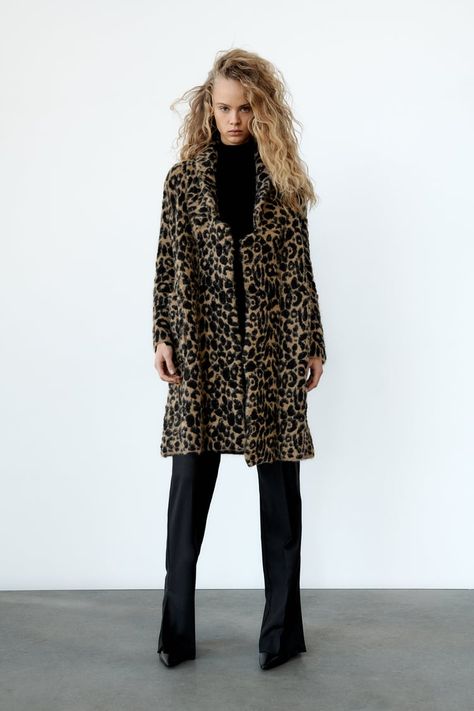 ANIMAL JACQUARD KNIT COAT LIMITED EDITION - Leopard | ZARA United States Zara Limited Edition, Open Coat, Zara Spain, Knit Coat, Knitted Hood, Knitted Coat, Jacquard Knit, Knit Hoodie, Knit Sweatshirt