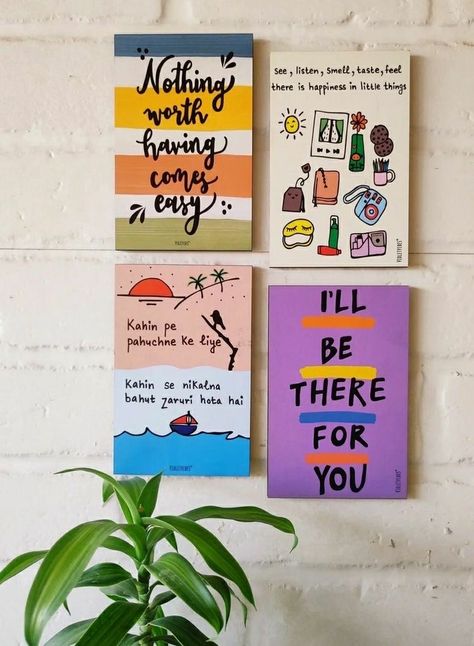 Canvas Painting Ideas Easy Quotes, Mini Painting With Quotes, Small Canvas Art With Quotes, Handmade Posters For Room Aesthetic, Aesthetic Wall Hanging Painting, Cute Drawings For Wall Decor, Small Canvas Board Painting, Good Vibes Canvas Painting, Quotes Painting On Canvas