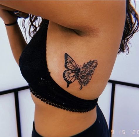 Women Feminine Tattoos, Butterfly Tattoo On The Ribs, Butterfly Tattoo Behind Elbow, Butterfly Rib Tattoos For Women, Above Knee Tattoos Women Butterfly, Side Thigh Butterfly Tattoo, Butterfly Placement Tattoo, Shoulder Butterfly Tattoos For Women, Butterfly On Ribs Tattoo