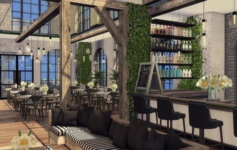 Sims Fancy Restaurant, Sims 4 Parisian Restaurant, Sims 4 Restaurant Interior, Sims 4 Rooftop Restaurant, Sims 4 Brunch Restaurant, Restaurants Sims 4, The Sims 4 Restaurant Cc, Sims 4 Rooftop Lounge, My Restaurant Tycoon 2 Roblox Ideas