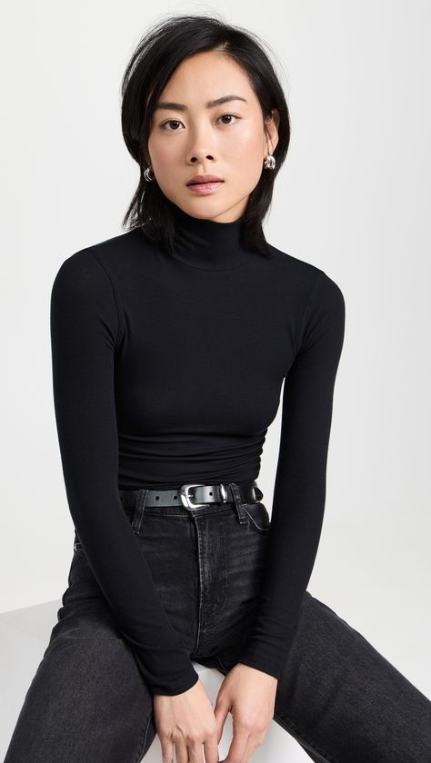 FRAME Rib Turtleneck | Shopbop Turtleneck Reference, Turtleneck Outfits For Women, Black Turtleneck Outfit Women, 90s Turtleneck Outfit, Turtleneck Outfit Women, Turtleneck Outfit Casual, Turtleneck With Jeans, Black Turtle Neck Outfit, Horror Writing