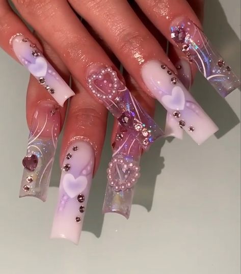 Purple Valentine, Valentines Day Nails, Nails Purple, Dope Nail Designs, Long Acrylic Nails Coffin, Acrylic Nails Coffin, Heart Nails, Fire Nails, Dope Nails