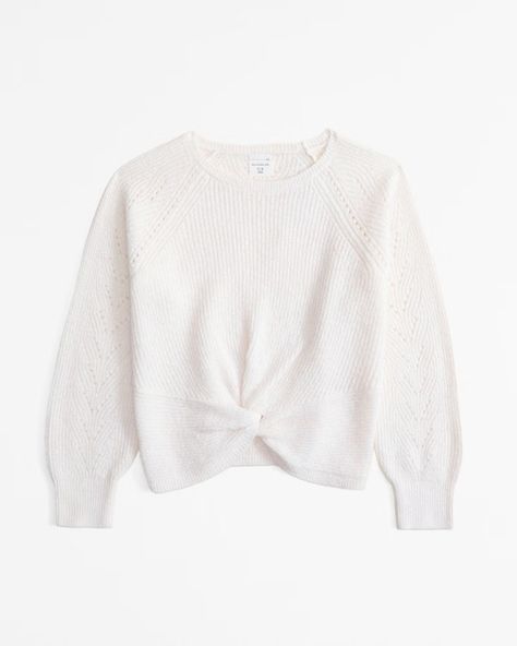 girls twist-front sweater | girls | Abercrombie.com Low Rise Baggy Jeans, Bow Sweater, Girls Jumpers, Fall Jeans, Long Sleeve Jumper, Stitching Details, Boys Romper, Tween Outfits, Soft Sweater