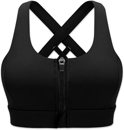 Cordaw Zipper in Front Sports Bra High Impact Strappy Back Support Workout Top, Blue Medium : Clothing, Shoes & Jewelry Gym Sports Bra, Zipper Sports Bra, Gym Bra, Front Zip Sports Bra, High Impact Sports Bra, Athlete Workout, Yoga Gym, Back Support, Pusheen