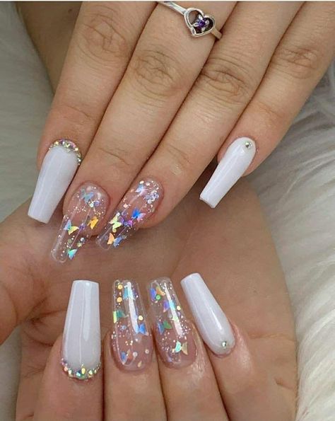 Desain Salon Kuku, Clear Acrylic Nails, Nails Yellow, Fancy Nails Designs, Nails Design With Rhinestones, Simple Acrylic Nails, Nails Green, Acrylic Nails Coffin Pink, Almond Shape