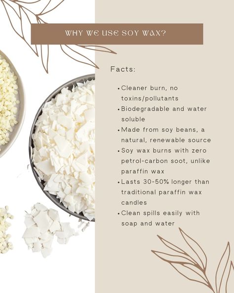 Soy Wax Facts, How To Measure Wax For Candle Making, Marketing Ideas For Candles, Benefits Of Soy Wax Candles, Candle Business Content Ideas, Candle Marketing, Soy Candle Benefits, Soy Candle Facts, Candle Tips