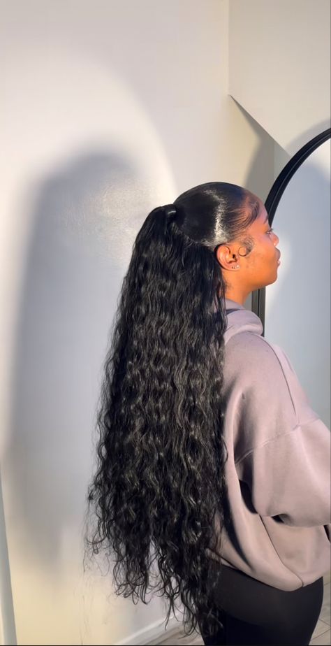 Half Up Half Down Hair Wavy Loose Waves, Middle Part Curls Quick Weave, Half Up Half Down Quick Weave Low Ponytail, Low Extended Ponytail Weave Middle Part, Wavy Sleek Ponytail Weave, Low Half Up Half Down Quick Weave, Sleek Bodywave Ponytail, Wavy Half Up Half Down, Low Half Up Half Down Hair Black Women