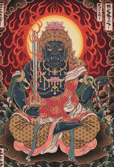 Tattoo Fudo, Fudo Tattoo, Fudo Myoo, Japanese Mask Tattoo, Tibet Art, Dragon Tattoo Art, Traditional Style Tattoo, Yakuza Tattoo, God Tattoos