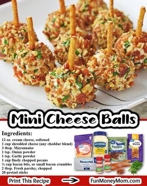 Fun Money Mom Mini Cheese Balls Recipe, Mini Cheeseballs, Easy Fast Appetizers, Fast Appetizers Easy, Mini Cheese Balls, Cheese Balls Recipe, Fast Appetizers, Fun Money, Pretzel Sticks