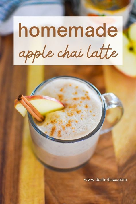 Fall Tea Time Recipes, Apple Pie Chai Tea, Fall Chai Recipes, Apple Latte Recipe, French Press Tea Recipes, Apple Butter Latte, Apple Cider Chai Latte, Apple Crisp Chai Latte Starbucks, Apple Pie Chai Latte