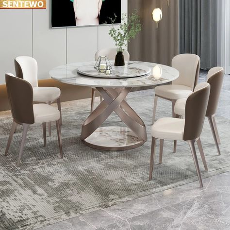 Designer Luxury round dinner Marble Rock Slab dining table set 6 chairs mesa de jantar esstisch marbre Stainless steel gold base - AliExpress Luxury Round Dining Table, Metal Leg Dining Chair, Circle Dining Table, Round Table Base, Casual Dining Table, Round Dining Table Modern, Modern Side Chairs, Table 8, Apartment Dining