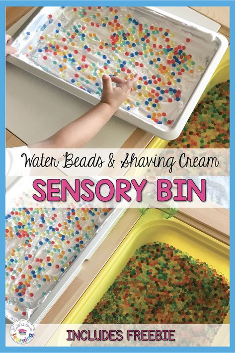 Summer Sensory Bin for Preschool, Pre-K, & Kindergarten: Water Beads! Click thru to read about 5 different ideas for how to play with water beads with your kids at home (homeschool) or your students in your classroom (summer school). These activities are fun, hands-on, & encourage messy play! They are easy to set-up and clean up, and they will keep kids busy for hours! Includes a free printable Popsicle Patterns activity that students can add to their bins for some academic learning. #preschool Five Senses Preschool Sensory Table, Slp Sensory Activities, Shaving Foam Sensory Play, Cupcake Sensory Bin, Cheap Sensory Bin Ideas, Science Sensory Bin, Sensory Tables, Therapy Fun, Preschool Sensory