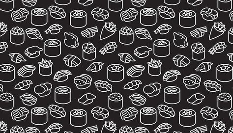 Sushi set seamless pattern | Premium Vector #Freepik #vector #sushi #sushi-roll #japanese-food #sushi-pattern Sushi Background, Sushi Vector, Sushi Pattern, Food Sushi, Sushi Sushi, Sushi Set, Vector Food, Sushi Roll, Japanese Sushi