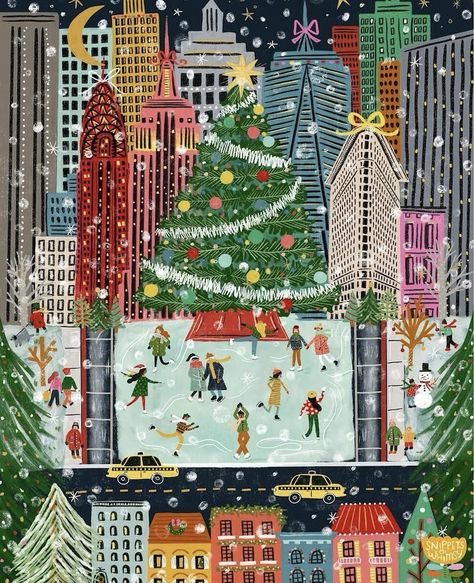 Christmas In The City Illustration, Pastel Christmas Decor, Christmas City, Disney Characters Wallpaper, Nyc Christmas, Christmas Artwork, Autumn Illustration, Cosy Christmas, Christmas Feeling