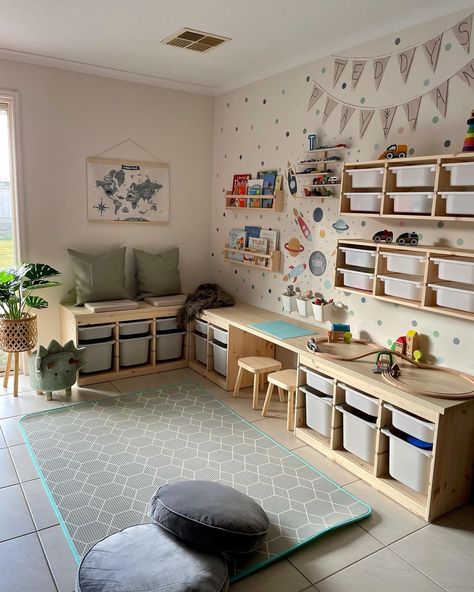 Ikea Kids Room, Kids Rooms Inspo, Cave Basement, Living Room Playroom, Basement Playroom, Boys Playroom, Toddler Playroom, Kids Playroom Decor, Storage Kids Room