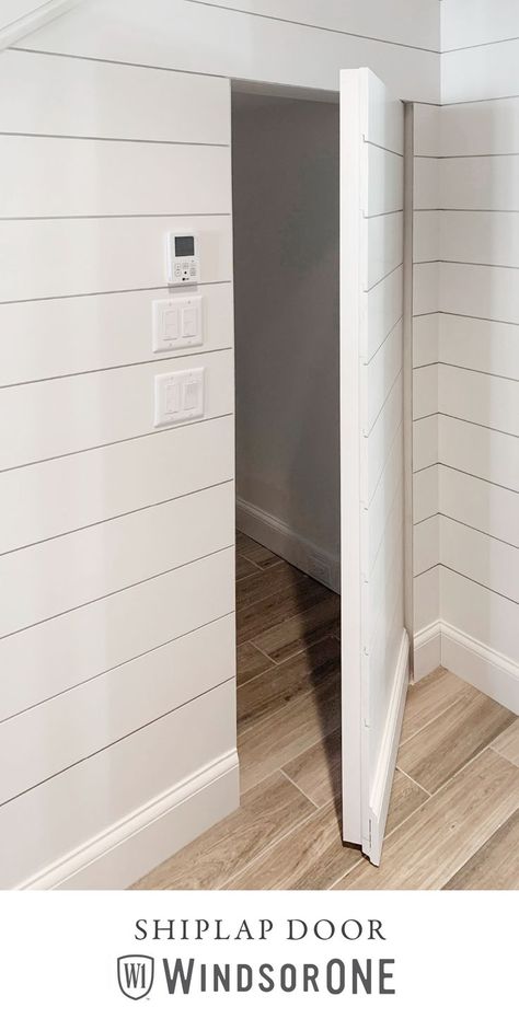 A great idea to use that storage area under the stairs Add Door To Bottom Of Stairs, Dutch Door For Basement Stairs, Shiplap Wall With Hidden Door, Secret Door Under Stairs, Ship Lap Hidden Door, Hidden Door Shiplap Wall, Small Door Under Stairs, Murphy Door Under Stairs, Secret Door Under Staircase