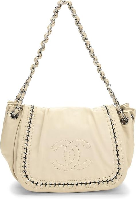 Amazon.com: Chanel, Pre-Loved Cream Calfskin Luxe Ligne Accordion Flap, Cream : Luxury Stores Chanel Flap Bag, Shopping Chanel, Lifestyle Trends, Luxury Store, High End Fashion, Chic Woman, Embossed Logo, Flap Bag, Luxury Shoes