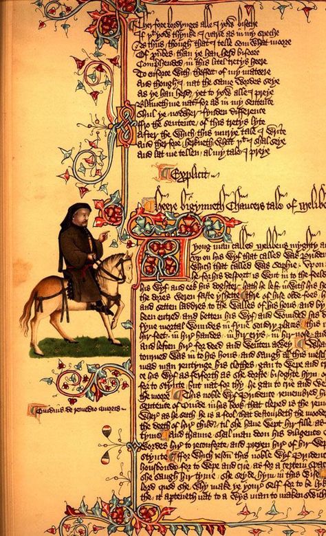 Illumination from The Canterbury Tales by Geoffrey Chauce #illumination from The Canterbury Tales by Geoffrey Chaucer Chaucer Canterbury Tales, Battle Standard, Essay On Education, The Canterbury Tales, Descriptive Essay, College Essay Examples, English Army, Geoffrey Chaucer, Study Hall