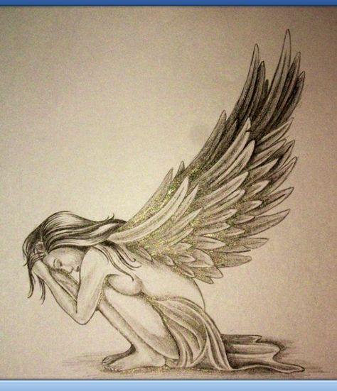 Pretty angel sketch... <3 Sketches Of Angels, Angel Kneeling Drawing, Fallen Angel Drawing Sketches, Fallen Angel Art Draw, Fallen Angel Sketch Pencil Drawings, Drawing Ideas Pencil, Evvi Art, Angel Sketch, Angel Tattoo Designs