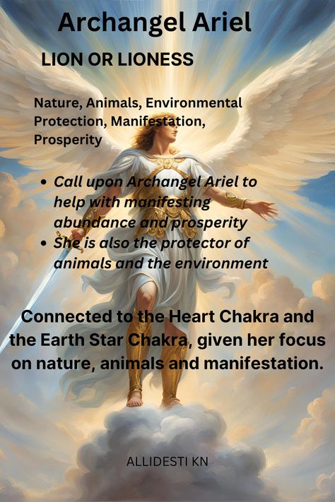 Archangel Ariel helps us to connect with the natural world and manifest our dreams. She is also the protector of animals and environment. #archangelariel #nature #animals #environmentprotection #manifestation #prosperity #abundance Archangel Ariel, Arch Angels, Archangel Uriel, Archangel Prayers, Witch Quotes, Angel Guide, Beautiful Angels, Spiritual Prayers, Angel Number Meanings