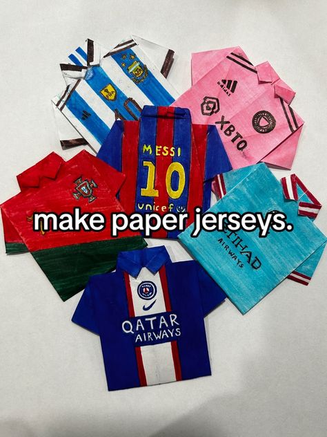 Paper Jersey Tutorial, How To Make Paper Jersey, Paper Jersey Craft, Paper Jersey, Diy Jersey, Bae Gift, Real Madrid Jersey, Happy Birthday Drawings, Madrid Jersey