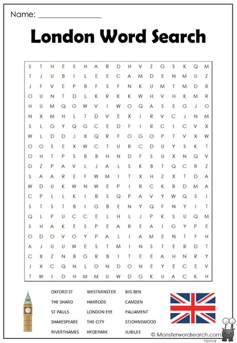 London Coloring Pages, Voyage London, London Activities, Kids Word Search, Free Printable Word Searches, London Kids, London Sights, English Teaching Resources, English Activities For Kids